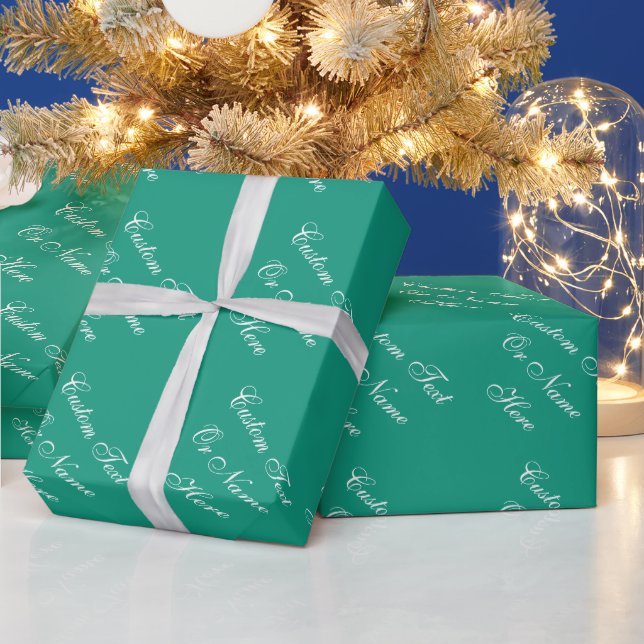 Deep Emerald Green White Custom Name Text, Elegant Wrapping Paper (Holidays)
