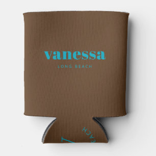 Deep Forest Brown Minimal Modern Classic Name Can Cooler