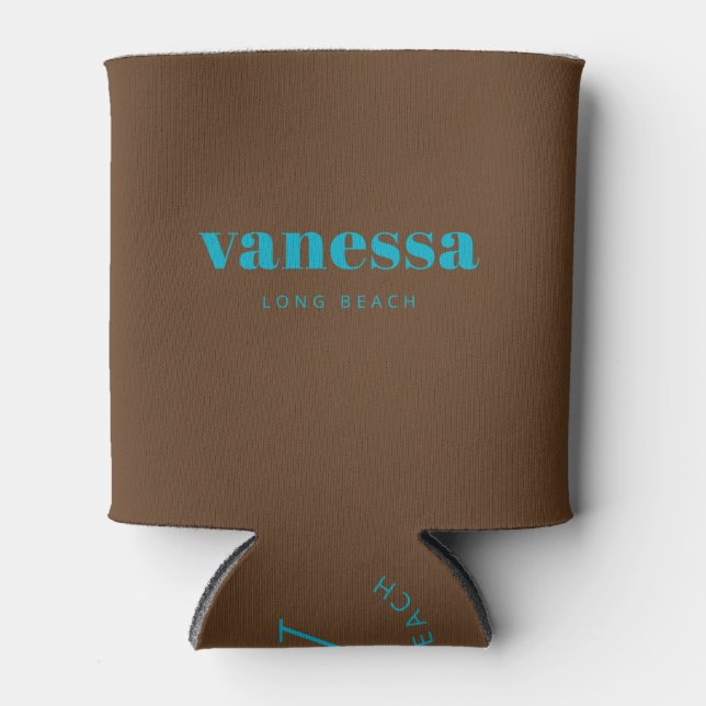 Deep Forest Brown Minimal Modern Classic Name Can Cooler (Front)