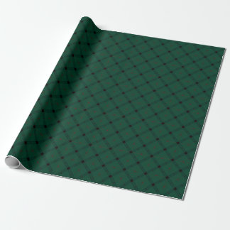 Deep Forest Green and Black Diagonal Plaid Wrapping Paper