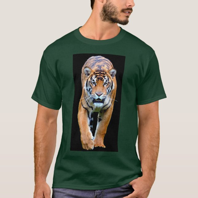Deep Forest Green Colour Tiger Trendy Modern T-Shirt (Front)