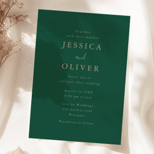 Deep Forest Green & Gold Wedding Invitation
