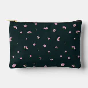 Deep Forest Japanese Pink Cosmos Floral Pattern Accessory Pouch