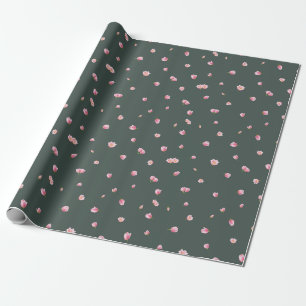 Deep Forest Japanese Pink Tulip Floral Pattern Wrapping Paper