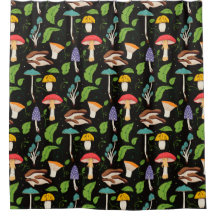 Deep Forest Magic: Colorful Mushrooms on Black