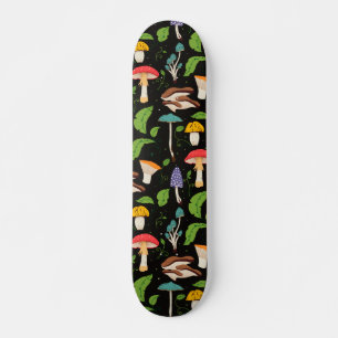 Deep Forest Magic: Colourful Mushrooms on Black Skateboard
