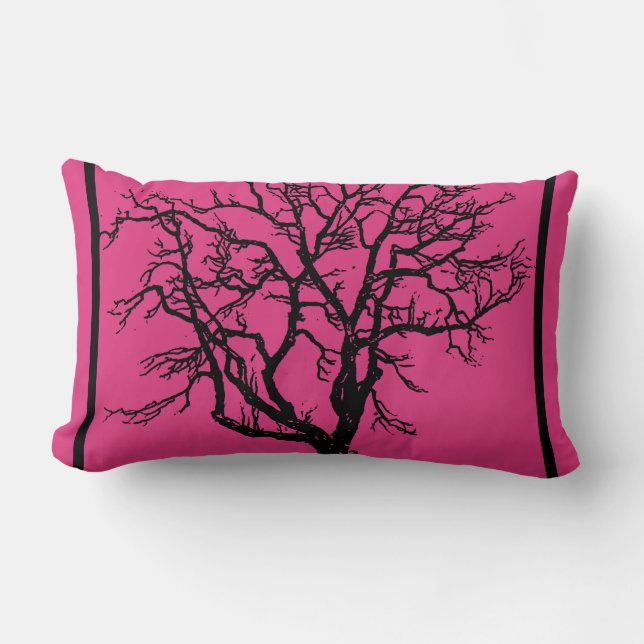 Deep Fuschia Pillow with Black Tree Silhouette (Front)