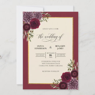 Deep Garnet Foliage Eucalyptus Wedding Invitation