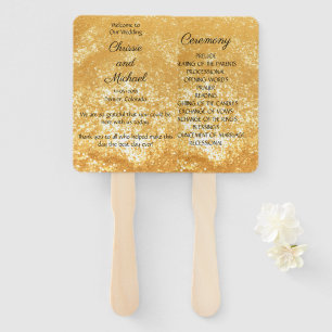 Deep Gold Glitter Wedding Program Hand Fan