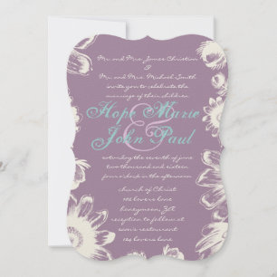 Deep Grape & Aqua Flower Wedding Invitation
