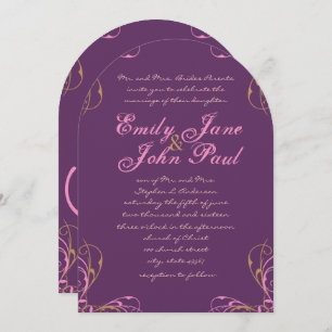 Deep Grape Coral Lilac Flower Wedding Invitation