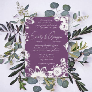 Deep Grape & Lilac Flower Wedding Invitation