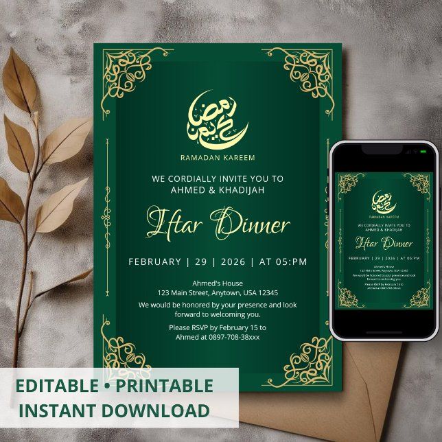 Deep Green and Gold Ramadan Iftar Invitation (Creator Uploaded)