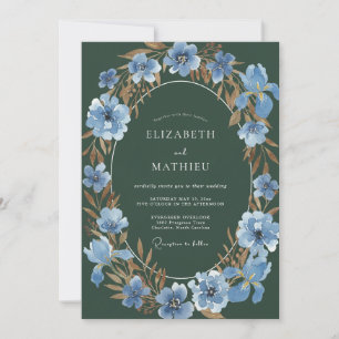 Deep Green Azure Botanical Watercolor Wedding Invitation