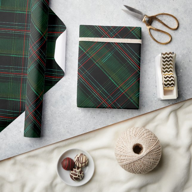 Deep Green Black Forest Evergreen Plaid Pattern Wrapping Paper (Crafts)