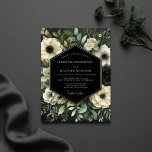 Deep Green Botanical Bloom Wedding Invitation