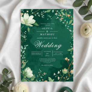 Deep Green Botanical Floral Arch Wedding Invitation