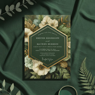 Deep Green Botanical Opulence Wedding Invitation