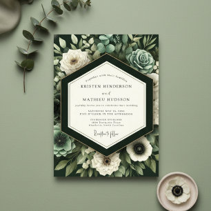 Deep Green Botanical Romance Wedding Invitation
