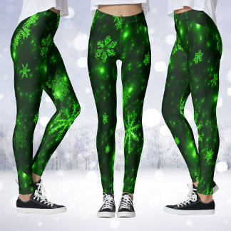 Deep Green & Bright Snowflakes Leggings