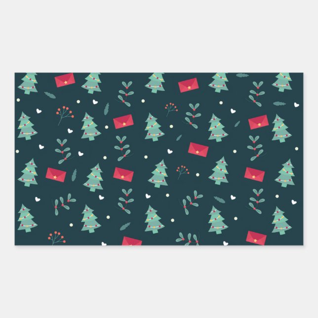 Deep Green Christmas Trees Perfect Gift Rectangular Sticker (Front)