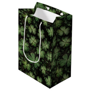 Deep Green Clover and Shamrock Pattern Medium Gift Bag