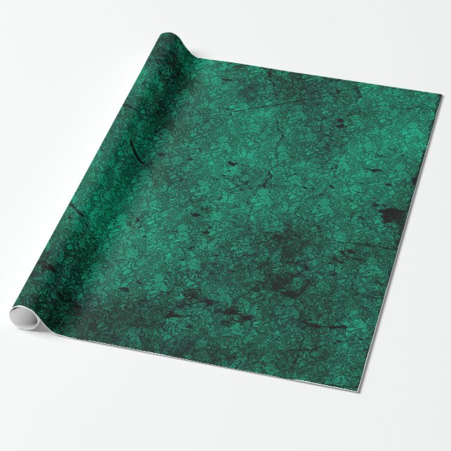 Deep Green Distressed Goth Damask Wrapping Paper (Unrolled)