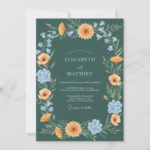 Deep Green Floral Arch Flourish Wedding Invitation