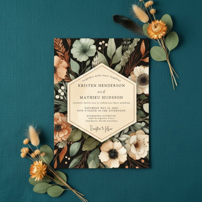 Deep Green Floral Autumn Romance Wedding Invitation (Creator Uploaded)