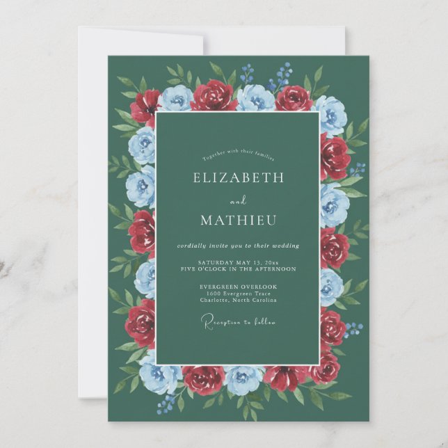Deep Green Floral Garland Wedding Invitation (Front)