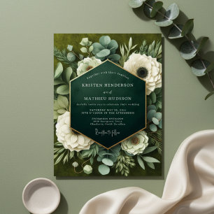 Deep Green Floral Opulence Wedding Invitation