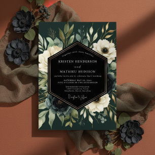 Deep Green Floral Opulent Wedding Invitation