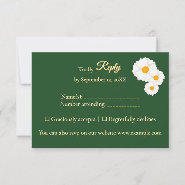 Deep Green Floral Wedding  RSVP Card (Front)