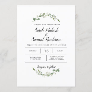 Deep Green Garden Watercolor Wedding Invitation