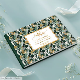 Deep green gold botanical wedding guest book