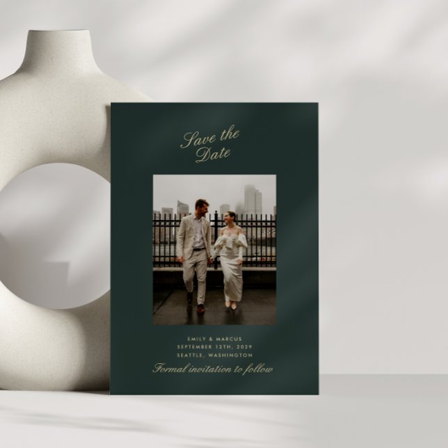 Deep green , gold photo wedding card save the date (Creator Uploaded)