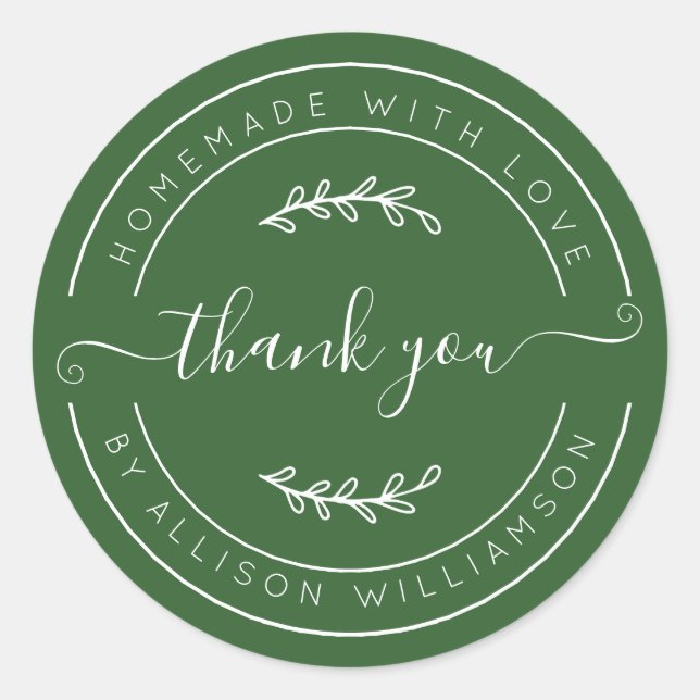 Deep Green Homemade Thank You Label (Front)