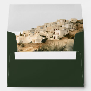 Deep Green Ivory Script Wedding Return Address Envelope