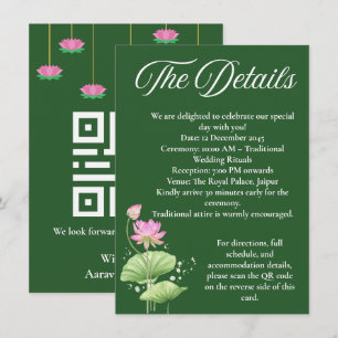 Deep Green Lotus Indian Wedding Details Enclosure Card
