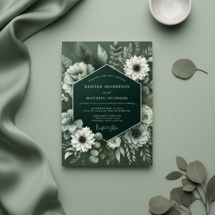Deep Green Lush Botanical Wedding Invitation