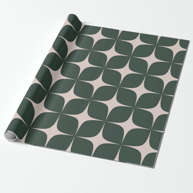 Deep Green Mid Century Modern Elegant Geometric  Wrapping Paper (Unrolled)