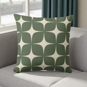Deep Green Mid Century Modern Geometric Vintage  Cushion