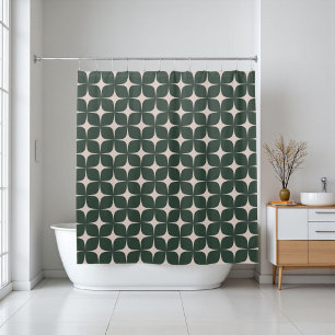 Deep Green Mid Century Modern Geometric Vintage Shower Curtain