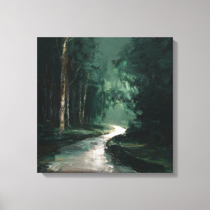 Deep Green Mysterious Woods Abstract Path ART Canvas Print