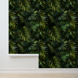 Deep green palm tree leave exotic flora wallpaper