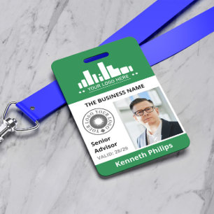 Deep Green Photo & 2 Logos Employee ID Badge