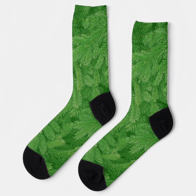 Deep Green Pine Tree Branch Crazy Socks (Left)