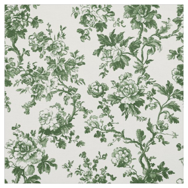 Deep Green Rose Toile Pattern Fabric (Swatch)
