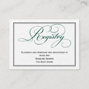 Deep Green Script Wedding Registry Information Enclosure Card