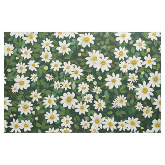 Deep Green Small White Daisies Floral Pattern Fabric